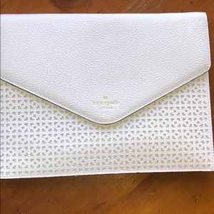 White pebble leather Kate Spade envelope clutch